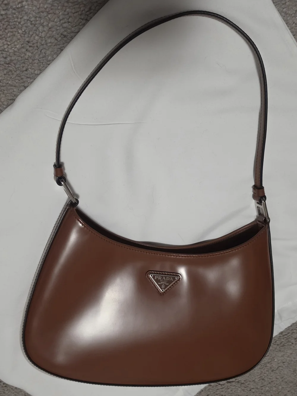 Prada Spazzolato, Cleo  Brown Leather Shoulder Bag - Sleek Hobo Style